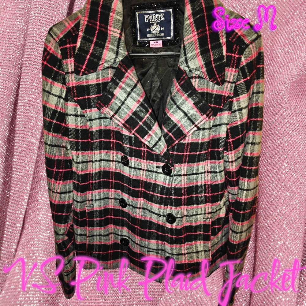 PINK Victoria's Secret Black and Pink Plaid Blazer